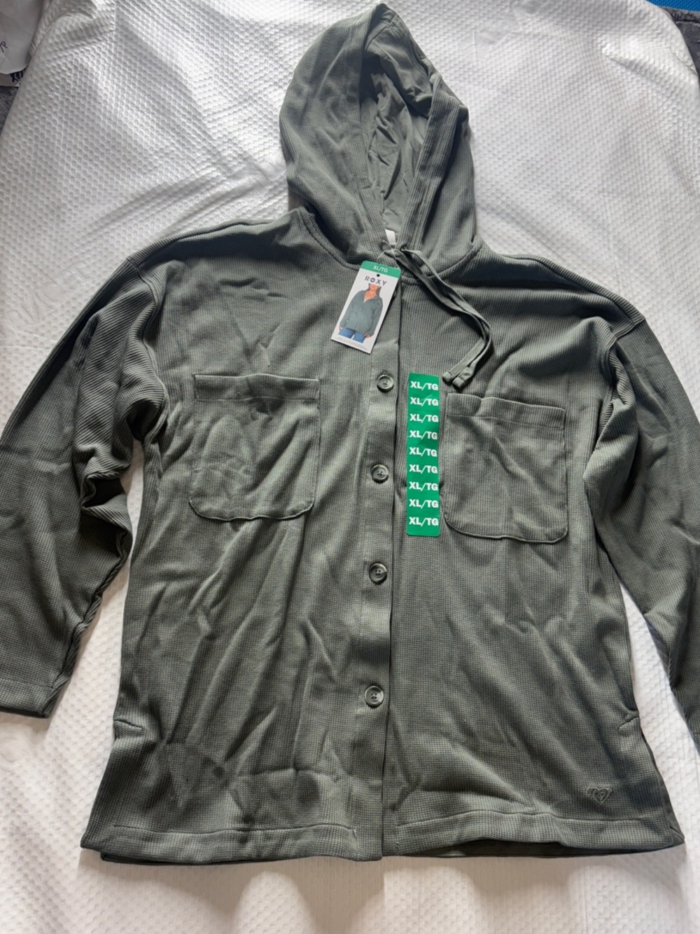 Roxy Olive Green Hooded Button-Up Utility Jacket